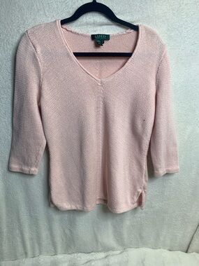 Lauren Ralph Lauren Light Pink V-Neck Knit Top